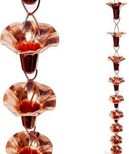 โซ่ระบายน้ำรูปทรงสับปะรด รุ่น Bold Blossom ทำจากทองแดงแท้ 100% ความยาว 8-1/2 ฟุต ออกแบบอย่างมีศิลปะสำหรับตกแต่งสวน ใช้แทนรางน้ำฝน - Product Image 2