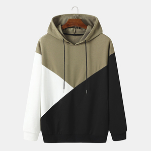 Sweat à capuche homme tendance bicolore avec blocs de couleur, couleur kaki contrastante, style streetwear décontracté, idéal pour l'automne, vente chaude - Product Image 1