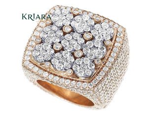 Bague unisexe en argent 925 plaqué, bague cocktail avec moissanite taille brillant ronde sertie pavé, design géométrique de luxe - Product Image 1