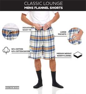 Shorts en flanelle de coton pour hommes, longueur genou, style boxer, pour le sommeil, pyjama à carreaux, en polaire, pour hommes - Product Image 2