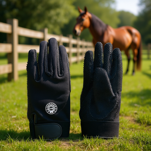 Gants d'équitation d'été en polyester flexible avec paume en cuir synthétique antidérapante et fermeture auto-agrippante - Product Image 3