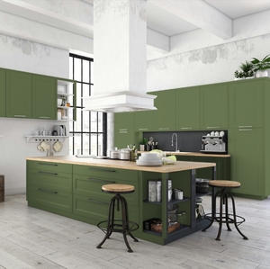 ชุดครัวสำเร็จรูป JY Project สไตล์ยุโรปหรูหราทันสมัยแบบเวียดนาม พร้อมไอส์แลนด์ ทำจากไม้ MDF ทนทาน ตู้ครัวสั่งทำพิเศษ - Product Image 1