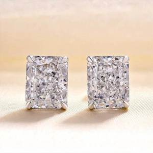 Dainty Radiant Cut Stud Promise <b>Earrings</b> 2CT Each Moissanite For Unisex 925 Silver for Women Wedding Party Gift For Partner - Product Image 5