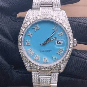 BOJ R.O.L.E.X.030 Montre Homme de Luxe à Quartz Analogique en Acier, Chiffres Romains, Moissanite Intégrale, 41MM, Résistance à l'Eau 3BAR, Style Hip Hop - Product Image 2
