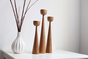 Ensemble de 3 chandeliers en bois, style scandinave, rustique primitif, porte-bougies de style japonais, supports de bougies en bois naturel - Product Image 3