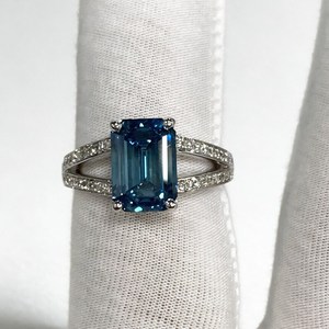 Blue 2CT Emerald Cut Moissanite Gemstone Ring Split Shank 925 Sterling Silver Fine Promise <b>Gift</b> <b>for</b> Anniversary Party <b>Her</b> - Product Image 5