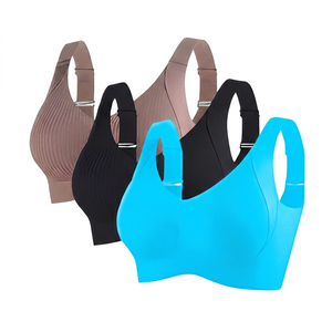 Sujetador deportivo acanalado para mujer, soporte medio, espalda cruzada, para yoga, fitness, running, transpirable, de secado rápido, color liso - Product Image 3
