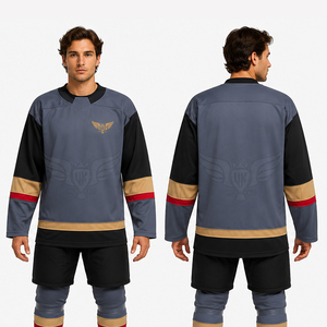 OEM Custom Ice Hockey Jersey Retro Style Grey Black Gold Team Uniform Breathable Sublimation Hockey Wear - Product Image 1