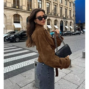 Wholesale Women Suede <b>Jacket</b> Soft Faux <b>Leather</b> Coat Casual Fashion Outerwear Custom Logo OEM ODM Factory Supply - Product Image 2