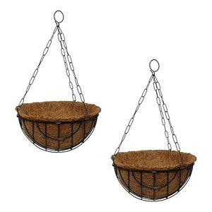 Pot de fleurs suspendu avec doublure en fibre de coco, panier en métal rustique pour l'affichage de plantes d'intérieur et d'extérieur - Product Image 1