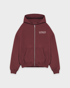 เสื้อฮู้ดซิปผู้ชาย ผ้าฝ้ายฟลีซ 500 GSM สีแดงทับทิม ทรงโอเวอร์ไซส์ ไหล่ตก ทรงบ็อกซี่ รับสกรีนโลโก้ สตรีทแวร์ ขายส่งจำนวนมาก - Product Image 2