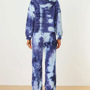 Women Tie Dye Hooded <b>Tracksuit</b> Full Sleeve Loose Fit Casual Jogger Set With Side Pockets Drawstring Waist Autumn Wear - Product Image 3