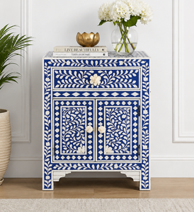 Contemporary Resin Bone Inlay <b>Bedside</b> <b>Table</b> with Drawer & Doors Cabinet Luxury Bone Inlay Nightstand Bedroom Artisan Interior - Product Image 2