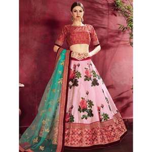 Vêtements de mariage élégants en soie Banglori à imprimé floral rose-rose Lehenga Choli - Product Image 6