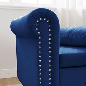 Chaise Longue Moderna in Velluto Blu Navy per Interni, Imbottita con Braccioli Arrotolati e Cuscino Contenitore, Poltrona da Camera da Letto - Product Image 6