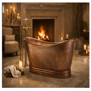 Bañera Independiente de Cobre Antiguo de Lujo, Rectangular, Acabado en Pátina Dorada Francesa, Ecológica, Duradera, Metálica, para Baño de Hielo - Product Image 1