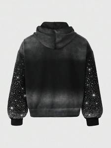 Sweat-shirts à col montant en molleton de coton pour hommes, avec manches ornées de strass, style streetwear, production en gros - Product Image 2