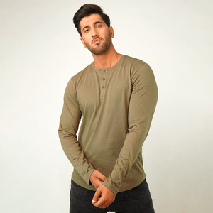 Camiseta Henley de Manga Larga de Alta Calidad, Corte Ajustado, Estilo Urbano, Algodón Casual, para Hombre, Ecológica, OEM, Venta al Por Mayor, Impresión Digital - Product Image 4