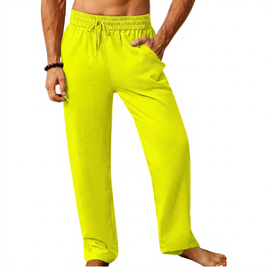 Pantalon de survêtement en tricot vert pour homme, taille élastique avec cordon de serrage, décontracté, léger, respirant, pantalon d'été avec poches latérales - Product Image 5