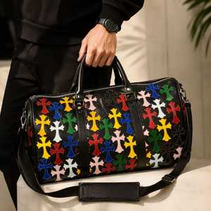 Bolsa de Viaje de Cuero Directo de Fábrica con Cierre de Cremallera con Patrón Cruzado Colorido, Bolsa de Fin de Semana de Gran Capacidad - Product Image 3