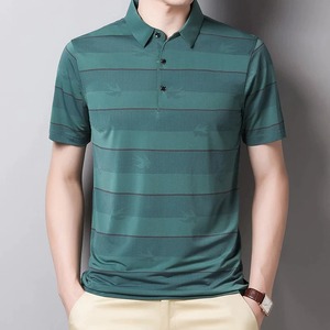 Men's Eco-Friendly Vintage <b>Navy</b> Blue Short Sleeve Knitted for Shirt Solid Color Casual Style Regular Fit Button Front Design - Product Image 4