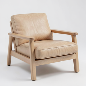 Fauteuil de salon en cuir de vachette véritable de haute qualité, structure en bois massif naturel, sièges modernes pour salon, café, restaurant - Product Image 2