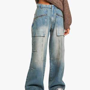 2026 New Arrival Best Breathable Women's Denim Custom Logo Wholesale Clothing Solid Pattern Oversized Jeans <b>Pants</b> - Product Image 4