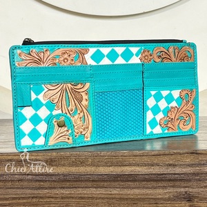 Organizador de Visera para Auto de Cuero Repujado a Cuadros con Diseño Floral, Elegante Bolsillo para Tarjetas y Portadocumentos para Moto/Vehículo - Product Image 1