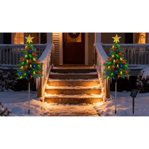 Set di 2 Luci Solari per Albero di Natale da Esterno, 95 cm, 100 LED, 4 Colori, 8 Modalità, Impermeabili IP44, per Decorazione Casa e Vialetti, a Batteria - Product Image 1