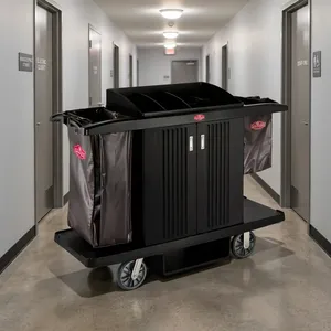 Chariot de ménage robuste en ABS pour hôtels, centres de villégiature, hôpitaux et services hôteliers, avec rangement - Product Image 2