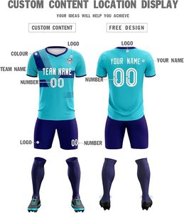 Conjunto de Uniforme de Fútbol Personalizado por Sublimación, Resistente al Viento, para Hombre, Manga Corta, Cuello en V, Uniformes de Fútbol para Equipo, Secado Rápido, Azul para la Parte Delantera - Product Image 4