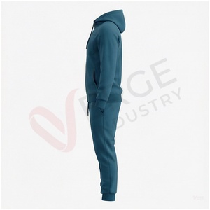 Conjunto Deportivo para Hombre en Color Verde Azulado, Manga Larga, con Capucha y Cierre Frontal, Color Sólido, Transpirable, Corte Regular, para Otoño - Product Image 3