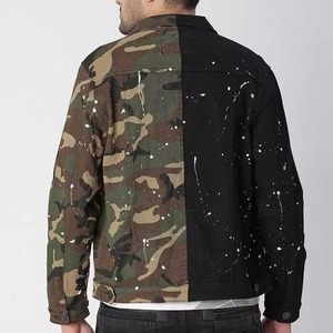 <b>Men's</b> Reversible <b>Denim</b> <b>Jacket</b> Black Camouflage Splatter Print Turn-down Collar Casual Single Breasted Button Closure Washed - Product Image 6