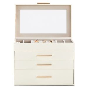 Scatola Portagioie Deluxe a 2 Cassetti in Velluto Bianco e Rosa con Coperchio Trasparente, Organizzatore per Gioielli Stampato - Product Image 2