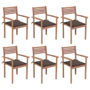Set di 6 Sedie da Patio in Legno di Teak Massiccio Impilabili Design Standard - Product Image 1