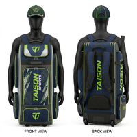 Bolsa Deportiva Personalizada de Alta Resistencia, 900D Poliéster, 420 GSM, para Equipo de Cricket Masculino, Color Granate y Verde, con Base de Ruedas y Logotipo Impreso