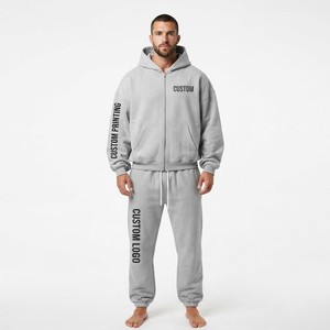 Manufacture Men's Oversized drop shoulder Full Zip Hoodie And Jogger Two piece Custom print <b>Embroidery</b> Wholesale Track - Product Image 1