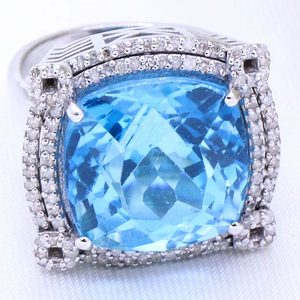 Comprar lujoso anillo de joyería de mujer de plata de ley sólida 925 hecho a mano Topacio azul natural piedra preciosa diamante para boda IGI - Product Image 6
