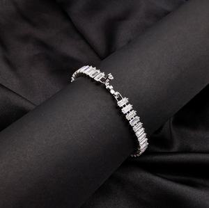 RAMDUT IMPEX Silver Plated Baguette Cut Moissanite Tennis Bracelet Channel Setting Geometric Design Trendy Unisex GRA Wedding - Product Image 4
