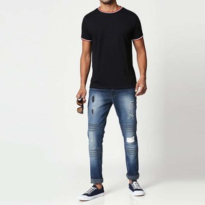 Camiseta Personalizada de Manga Corta para Hombre, Color Sólido, Algodón, con Logotipo Impreso, Estilo Ringer, Tallas Grandes - Product Image 2
