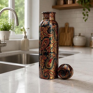 Minimalist Pure <b>Copper</b> <b>Water</b> <b>Bottle</b> With Textured Finish Portable Drinkware For Home Use - Product Image 6