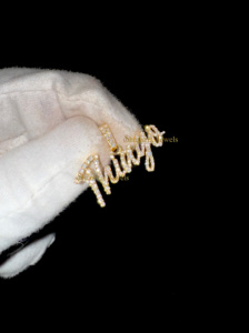 Moda 10K oro sólido cursiva letra inicial nombre colgante personalizado Iced Charms collar diamante Natural regalos personalizados Ideas - Product Image 5
