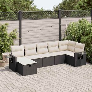 Conjunto de Sofá de Jardín Negro, Muebles de Ratán para Exteriores con Cojines Impermeables, Diseño Contemporáneo - Product Image 3