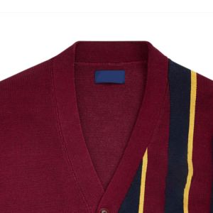 Custom Vintage Style Men's Maroon Striped Knit <b>Cardigan</b> <b>Sweater</b> V-Neck Button Down Long Sleeve College Varsity Casual Outerwear - Product Image 4