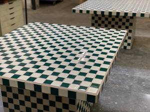 Luxury Bone Inlay Checkerboard Center Table Handmade Mosaic Coffee Table Modern Living Room Furniture <b>Black</b> White Inlay Accent - Product Image 2