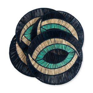 Ensemble de sous-verres en rotin œil porte-bonheur faits à la main, tapis de table tissé naturel, décoration de table bohème, dessous de verre protecteur, accessoire artisanal pour la maison - Product Image 4