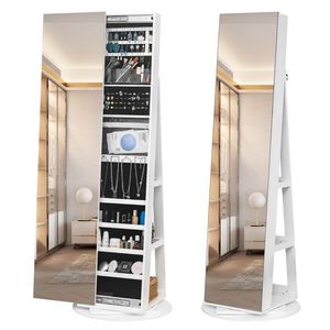 Armadio Portagioie con Specchio a Figura Intera e Serratura, Organizzatore Girevole a 360° di Grande Capacità - Product Image 5