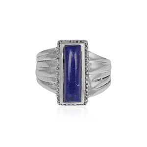 Geometric <b>Lapis</b> <b>Lazuli</b> Rectangle Cabochon 925 Silver <b>Ring</b> Bezel Setting Classic Style Unisex Everyday Wear Gemstone <b>Ring</b> - Product Image 1