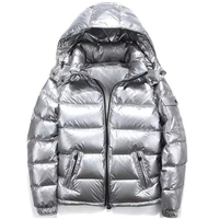 Blouson Bomber d'Hiver Personnalisé pour Homme, Brillant, Style Urbain, à Capuche, Col Montant, Réversible, Grande Taille, Noir, Doudoune d'Extérieur