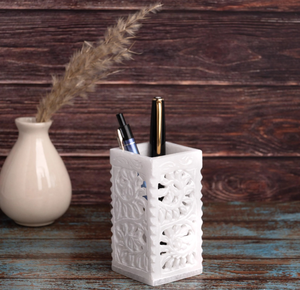 White Stone Marble Pencil Holder <b>Round</b> Crafts <b>Brush</b> Cup Candle Organizer for Stationary Bathroom Office Pen Holder - Product Image 6